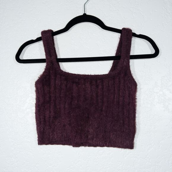 Cotton On Burgundy Red Eyelash Fuzzy Cropped Tank‎ Top Size Small - Picture 1 of 5
